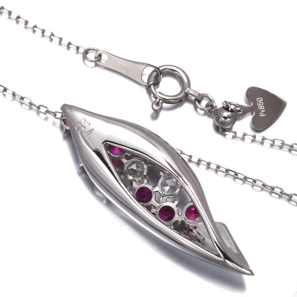 ルビー 0.35ct ローズカットダイヤ 0.23ct   ネックレス Pt950/Pt850 
