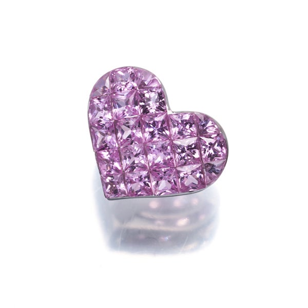 ピンクサファイア 1.58ct ハート ミステリーセッティング ペンダントトップ K18WG 