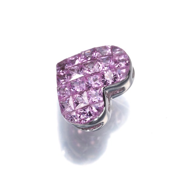 ピンクサファイア 1.58ct ハート ミステリーセッティング ペンダントトップ K18WG 