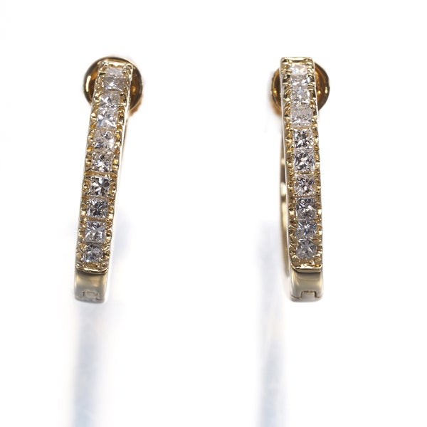 ダイヤ 0.15ct/0.15ct プリンセスカット フープ  イヤリング K18YG 