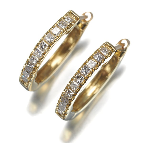  ダイヤ 0.15ct/0.15ct程 フープ  ピアス K18YG 