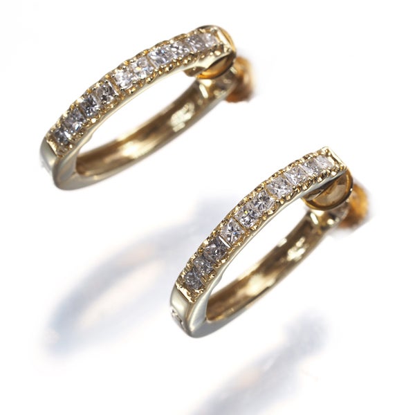 ダイヤ 0.15ct/0.15ct プリンセスカット フープ  イヤリング K18YG 