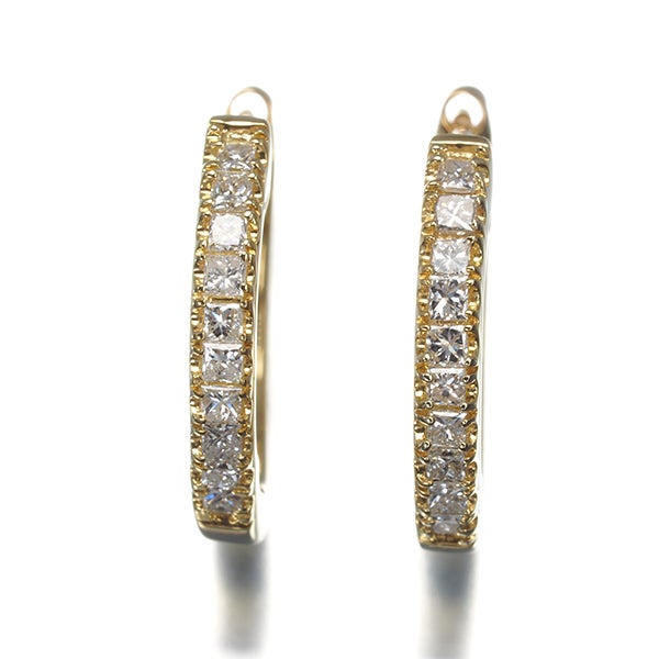  ダイヤ 0.15ct/0.15ct程 フープ  ピアス K18YG 