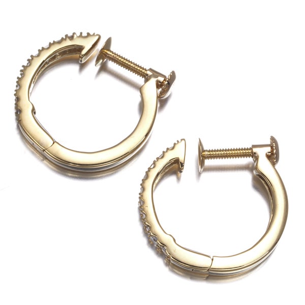 ダイヤ 0.15ct/0.15ct プリンセスカット フープ  イヤリング K18YG 