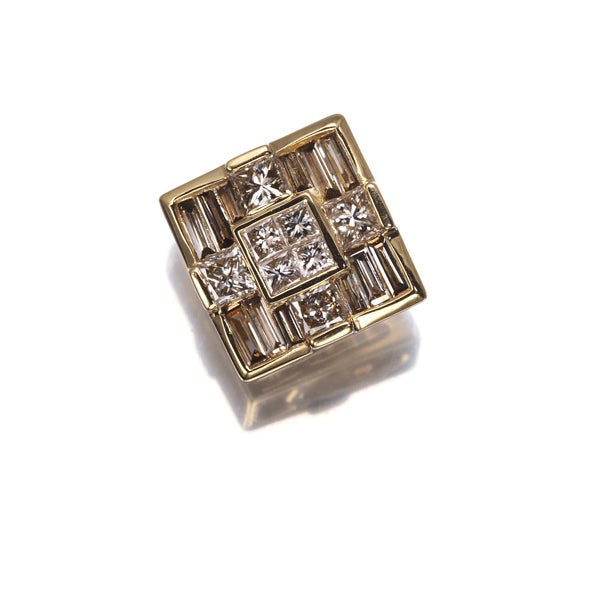 ブラウンダイヤ 0.63ct テーパー プリンセス 2種カット ペンダントトップ K18YG 