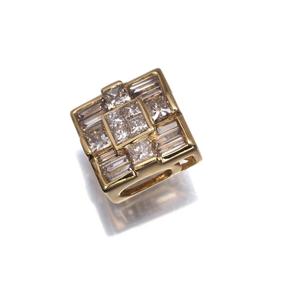ブラウンダイヤ 0.63ct テーパー プリンセス 2種カット ペンダントトップ K18YG 