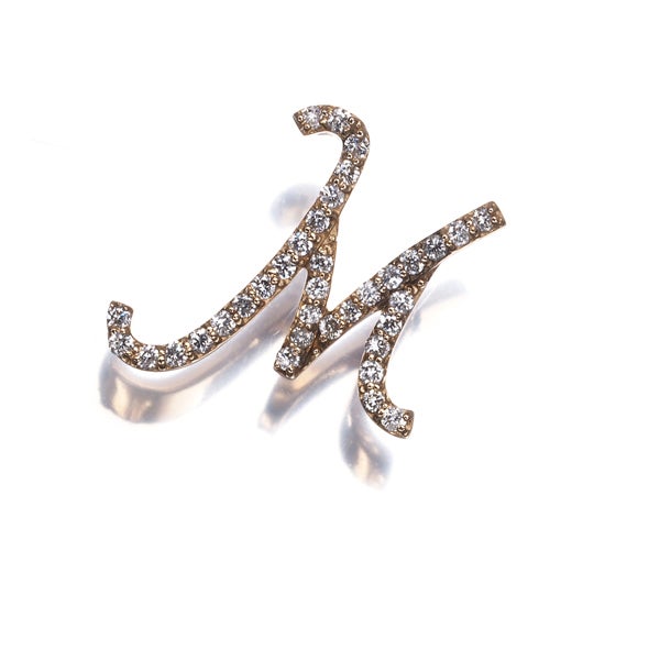 ダイヤ 0.18ct アルファベット イニシャル M  ペンダントトップ K18PG 