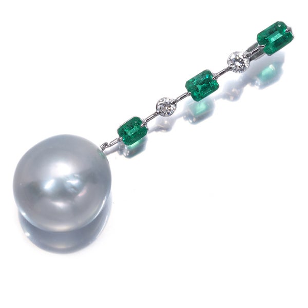 エメラルド 0.98ct  ダイヤ 0.20ct パール 白蝶真珠 14.3mm ペンダントトップ K18/Pm