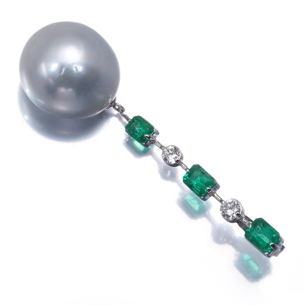エメラルド 0.98ct  ダイヤ 0.20ct パール 白蝶真珠 14.3mm ペンダントトップ K18/Pm