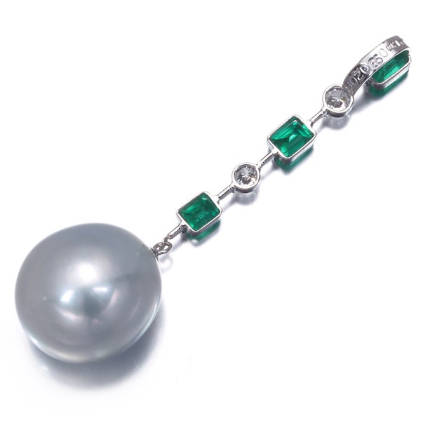 エメラルド 0.98ct  ダイヤ 0.20ct パール 白蝶真珠 14.3mm ペンダントトップ K18/Pm