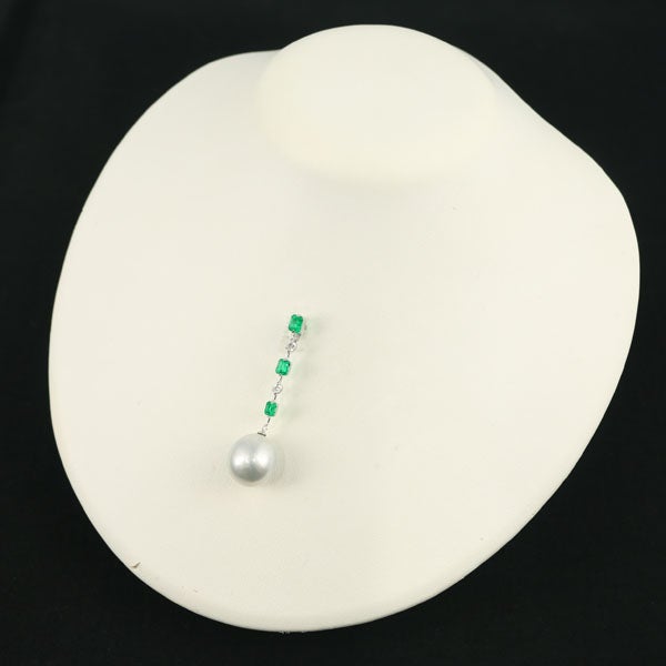 エメラルド 0.98ct  ダイヤ 0.20ct パール 白蝶真珠 14.3mm ペンダントトップ K18/Pm