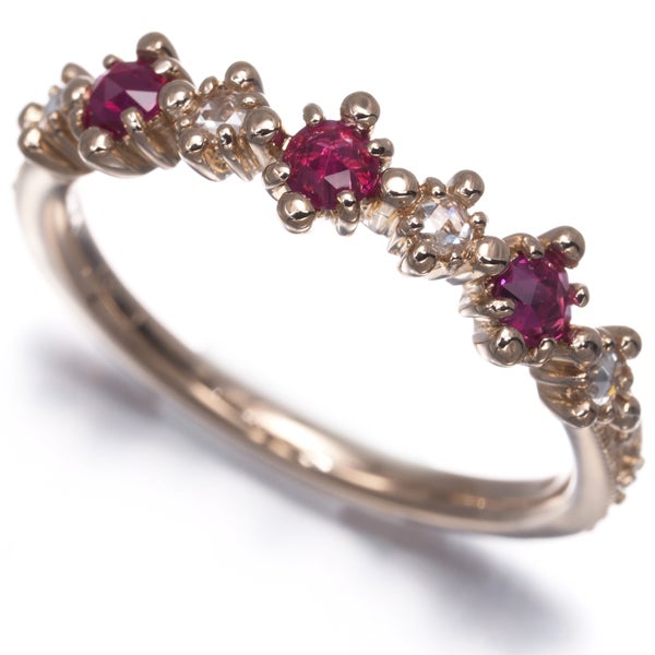 セイレーンアズーロ リング ルビー 0.21ct  ダイヤ 0.06ct  ローズカット 8.5号 K18PG 