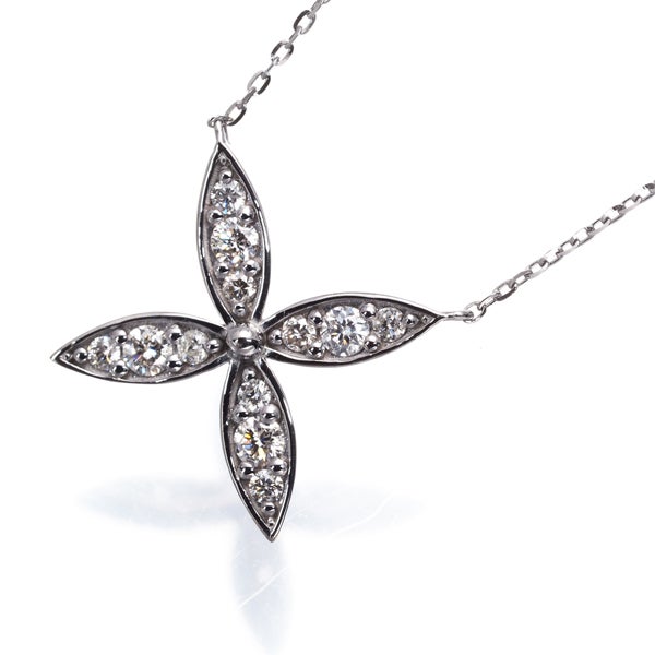 ダイヤ 0.20ct フラワー  ネックレス K18WG 