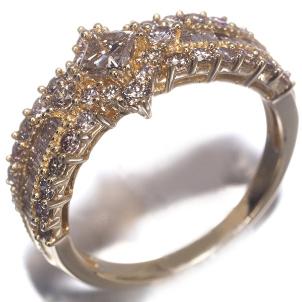 ブラウンダイヤ 1.10ct プリンセス テーパー 3種カット  リング K18YG 
