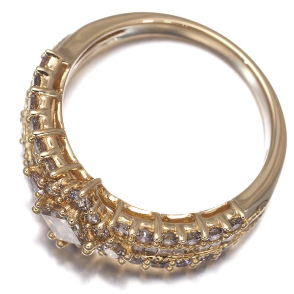 ブラウンダイヤ 1.10ct プリンセス テーパー 3種カット  リング K18YG 