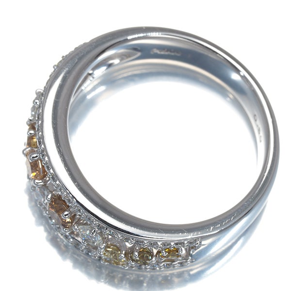 イエロー&ブラウン&クリア ダイヤ 0.50ct/0.40ct 透かし  リング Pt900 