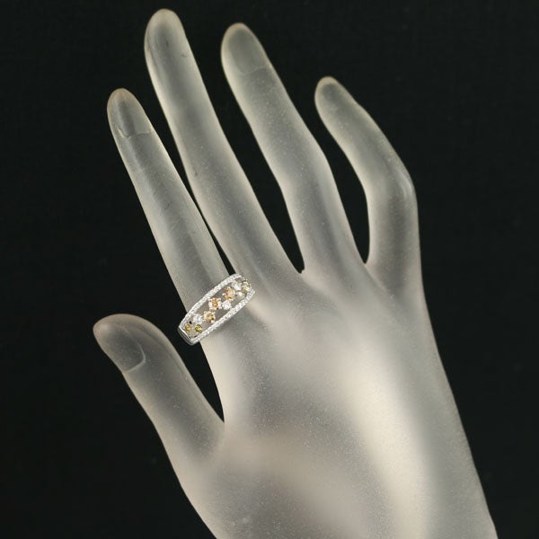イエロー&ブラウン&クリア ダイヤ 0.50ct/0.40ct 透かし  リング Pt900 