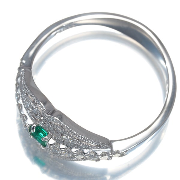 エメラルド 0.06ct ダイヤ 0.26ct ミルグレイン  リング Pt900 