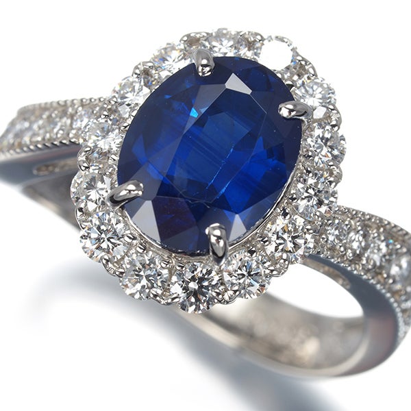 サファイア 2.527ct ダイヤ 0.82ct ミルグレイン  リング Pt900 ソーティング