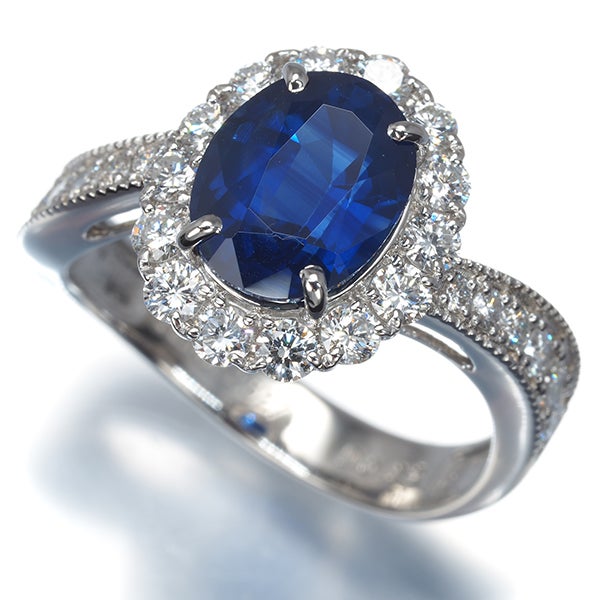 サファイア 2.527ct ダイヤ 0.82ct ミルグレイン  リング Pt900 ソーティング