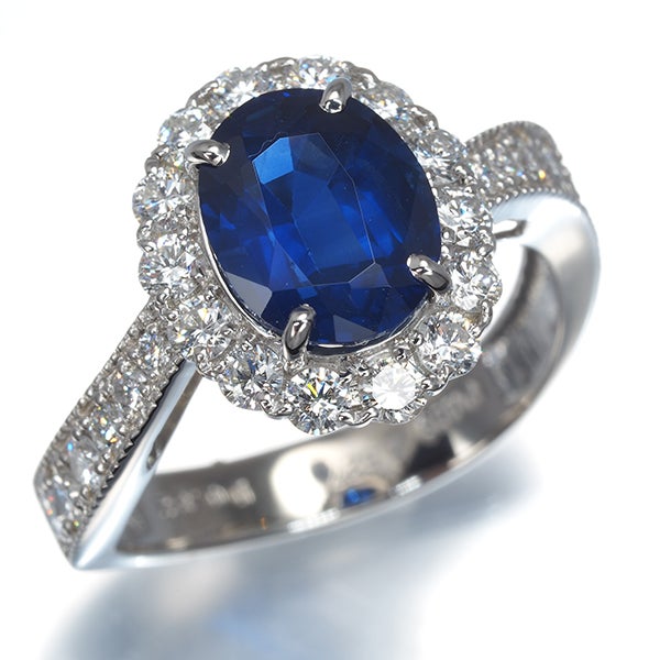 サファイア 2.527ct ダイヤ 0.82ct ミルグレイン  リング Pt900 ソーティング