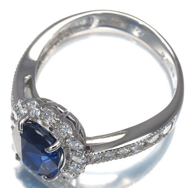 サファイア 2.527ct ダイヤ 0.82ct ミルグレイン  リング Pt900 ソーティング