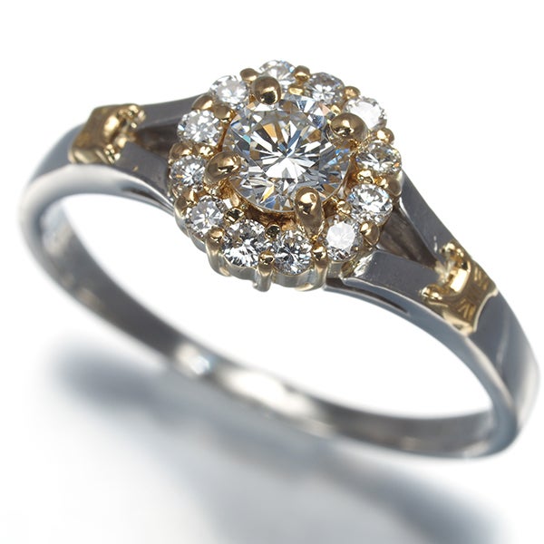 セリーヌ リング ダイヤ 0.26ct/0.16ct マカダム 12号 Pt900/K18YG 