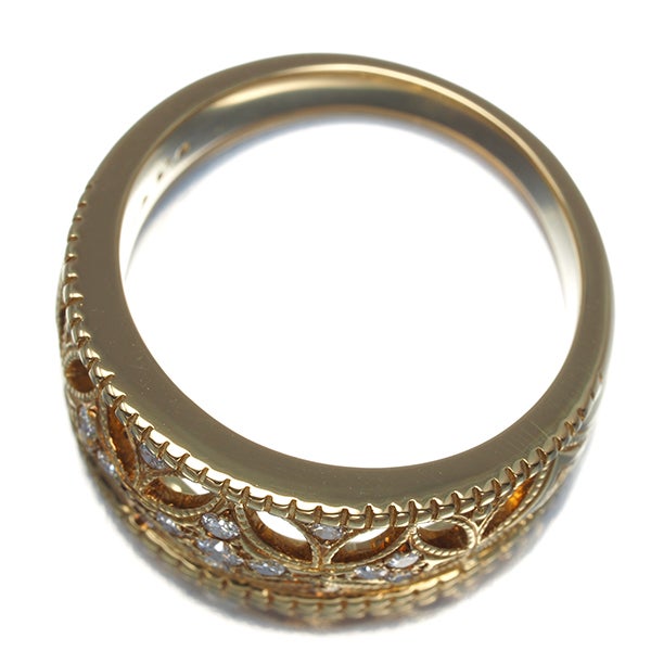 ミキモト リング ダイヤ 0.17ct  透かし ミルグレイン 11号 K18YG 
