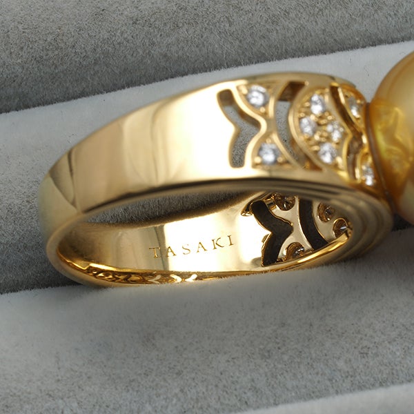 タサキ リング ゴールデンパール 白蝶真珠 13.0mm  ダイヤ 0.19ct  16.5号 K18YG ソ