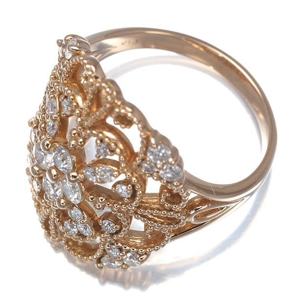 ダイヤ 0.77ct フラワー ミルグレイン 透かし  リング K18PG 