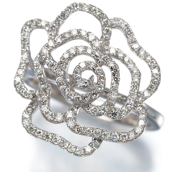 ダイヤ 0.54ct 薔薇 フラワー  リング K18WG 