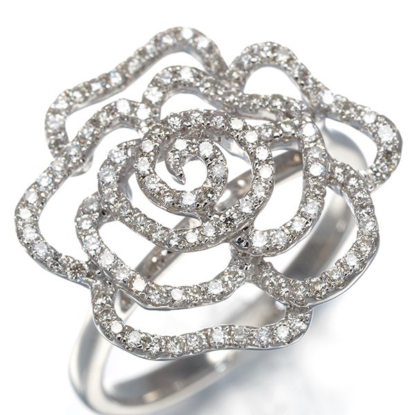ダイヤ 0.54ct 薔薇 フラワー  リング K18WG 