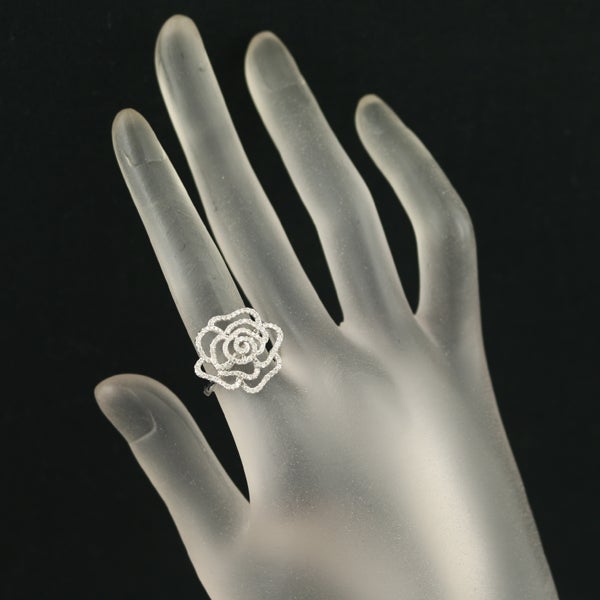 ダイヤ 0.54ct 薔薇 フラワー  リング K18WG 