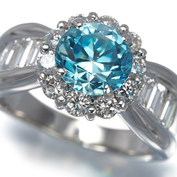 ブルージルコン 2.481ct  ダイヤ 1.23ct   リング Pt900 