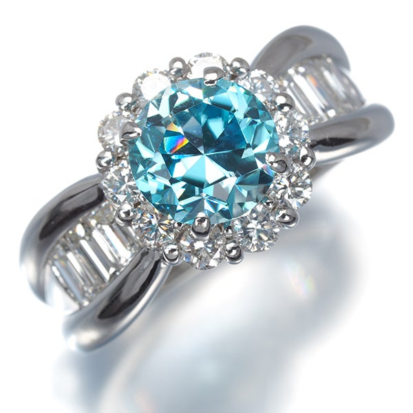ブルージルコン 2.481ct  ダイヤ 1.23ct   リング Pt900 