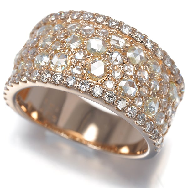 ダイヤ 1.11ct/0.47ct ローズカット 2種カット パヴェ  リング K18PG 