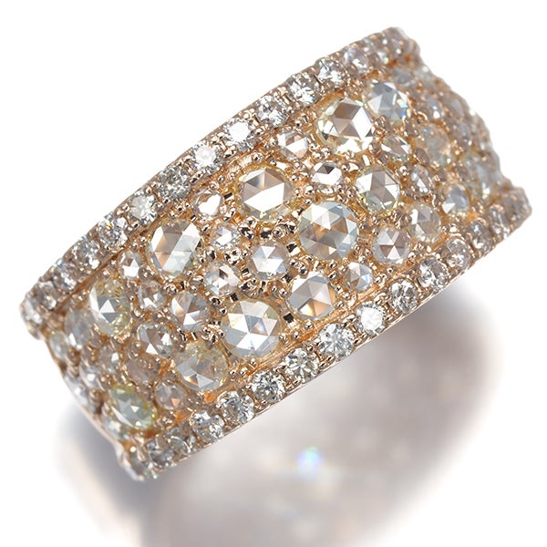 ダイヤ 1.11ct/0.47ct ローズカット 2種カット パヴェ  リング K18PG 