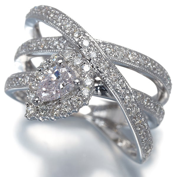 ピンク&クリアダイヤ 0.329ct I1/0.27ct ペアシェイプカット リング K18WG ソーティング