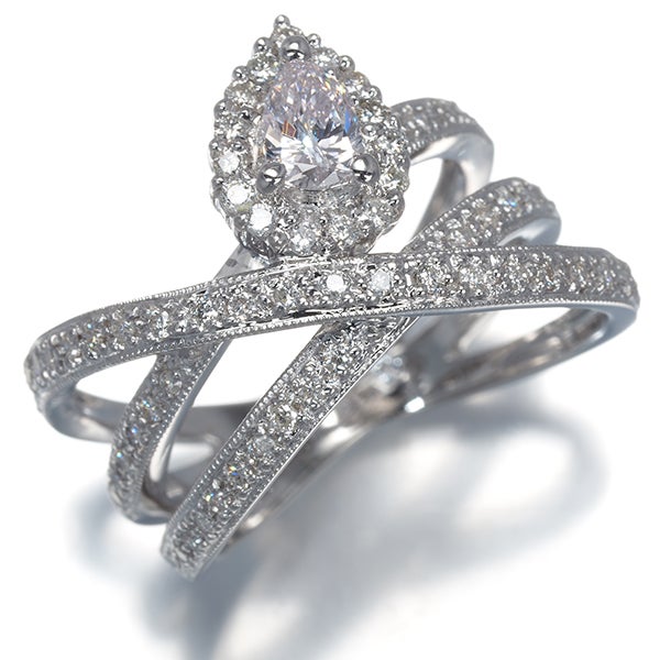 ピンク&クリアダイヤ 0.329ct I1/0.27ct ペアシェイプカット リング K18WG ソーティング