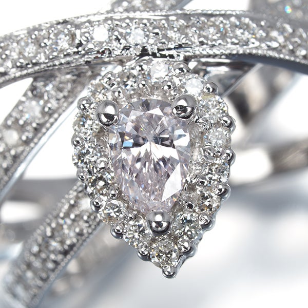 ピンク&クリアダイヤ 0.329ct I1/0.27ct ペアシェイプカット リング K18WG ソーティング