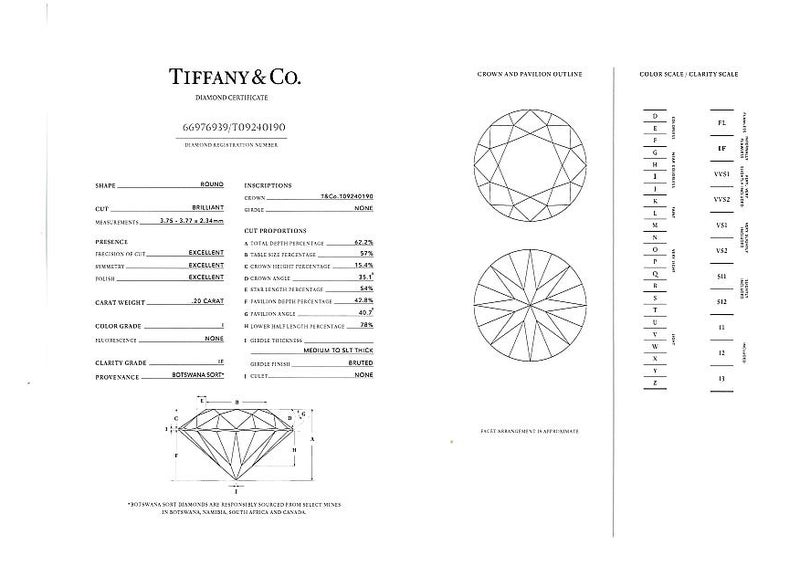 ティファニー ネックレス ダイヤ 0.20ct I IF 3EX ソレスト  Pt950 鑑定書