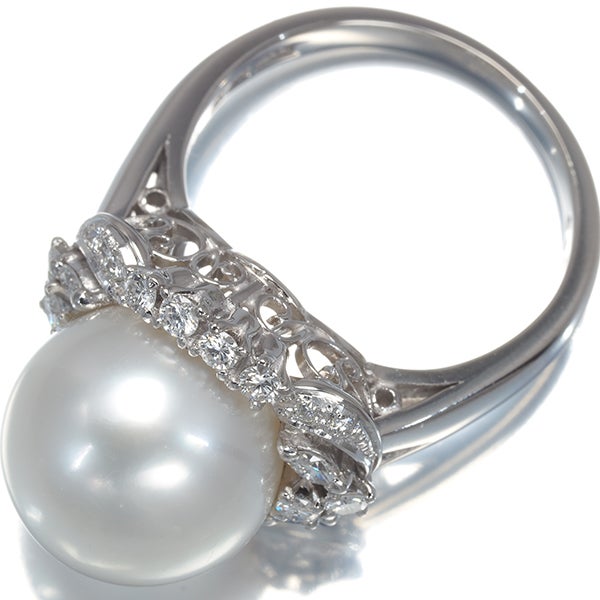 ミキモト リング 白蝶真珠 12.3mm ダイヤ 0.50ct  14号 Pt900 