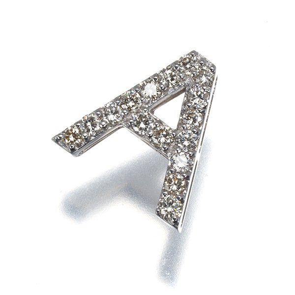 ライトブラウンダイヤ 0.32ct アルファベット イニシャル A  ペンダントトップ K18WG 