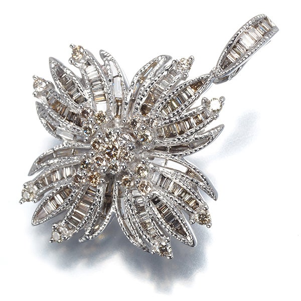 ブラウンダイヤ 1.00ct フラワー 2種カット  ペンダントトップ K18WG 