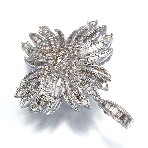 ブラウンダイヤ 1.00ct フラワー 2種カット  ペンダントトップ K18WG 