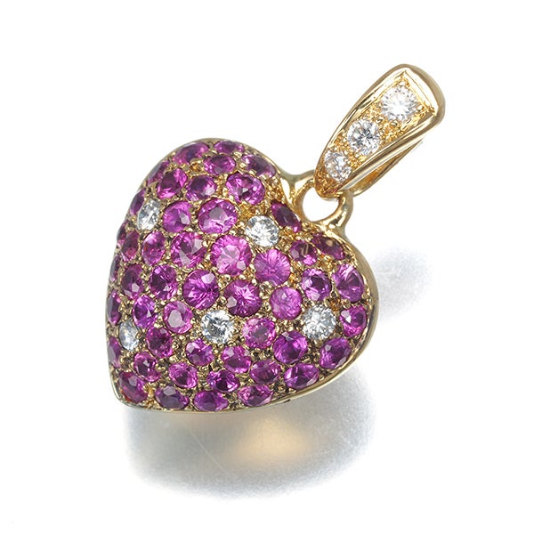 ピンクサファイア 1.05ct  ダイヤ 0.13ct ハート パヴェ  ペンダントトップ K18YG 