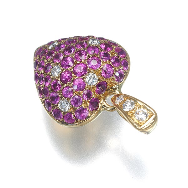 ピンクサファイア 1.05ct  ダイヤ 0.13ct ハート パヴェ  ペンダントトップ K18YG 