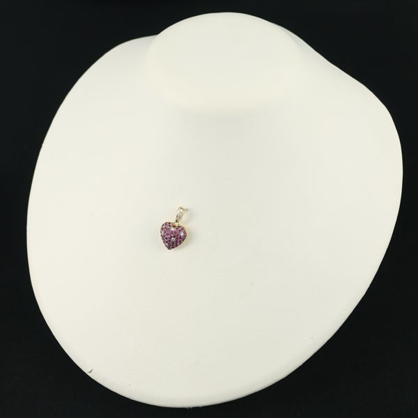 ピンクサファイア 1.05ct  ダイヤ 0.13ct ハート パヴェ  ペンダントトップ K18YG 