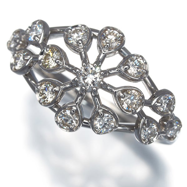  ダイヤ 0.46ct フラワー  リング Pt900 