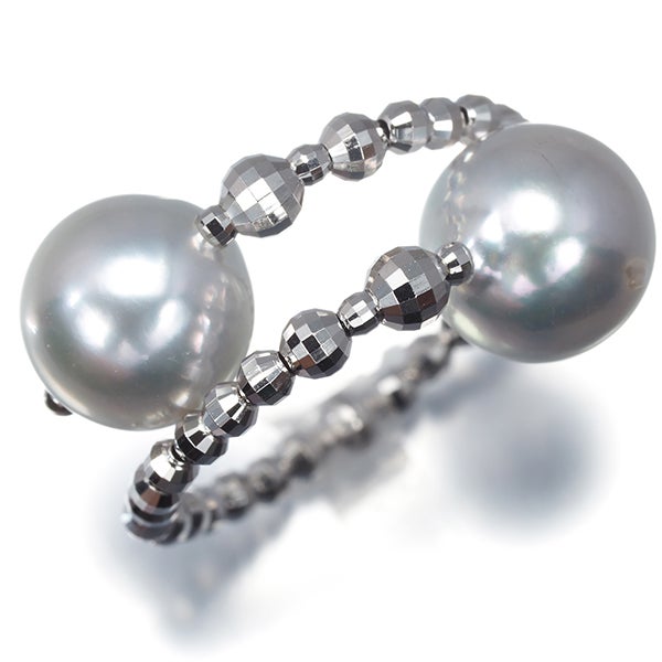  真珠 8.1mm カットボール フリーサイズ  リング K18WG/ワイヤー 